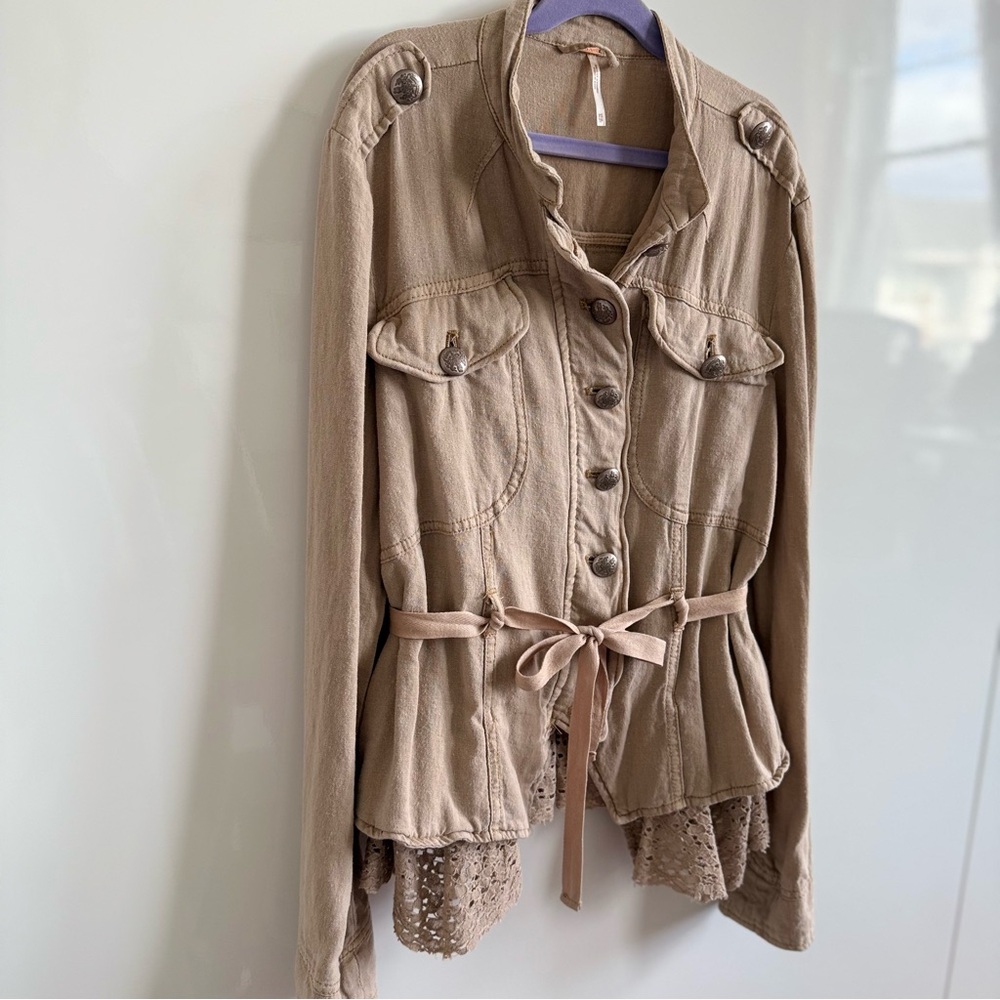 Free People Emilia Jacket Lace Trim Tie-Waist - Picture 3 of 11